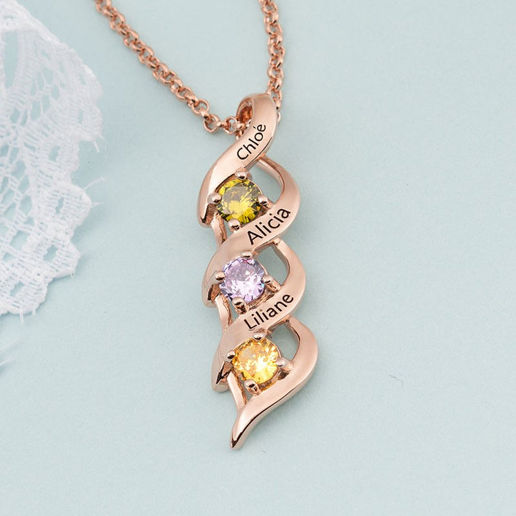 925 Sterling Silver Personalized 1-8 Engravings and Birthstones Necklace