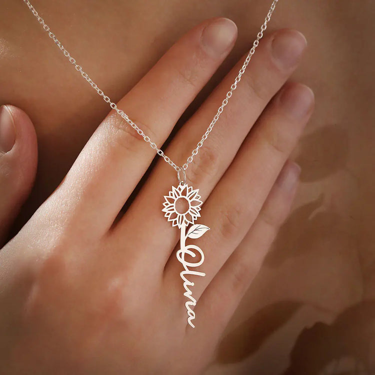 925 Sterling Silber Personal isierte Name Sonnenblumen Halskette