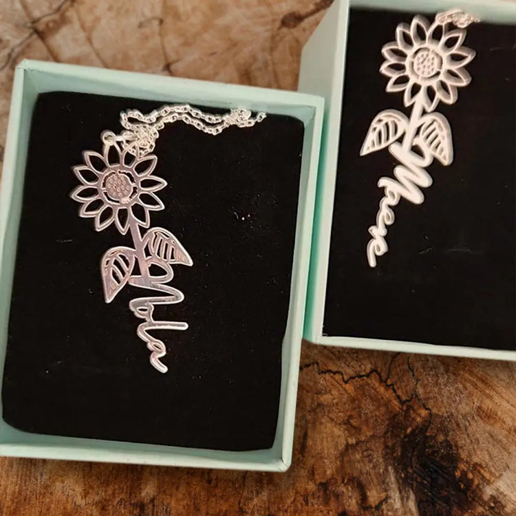 925 Sterling Silber Personal isierte Name Sonnenblumen Halskette
