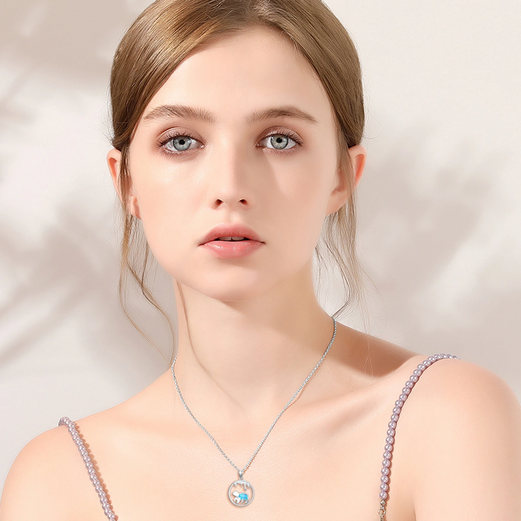 Mama Bear Necklace 925 Sterling Silver Mother Daughter Blue Opal Animal Necklace Pendant
