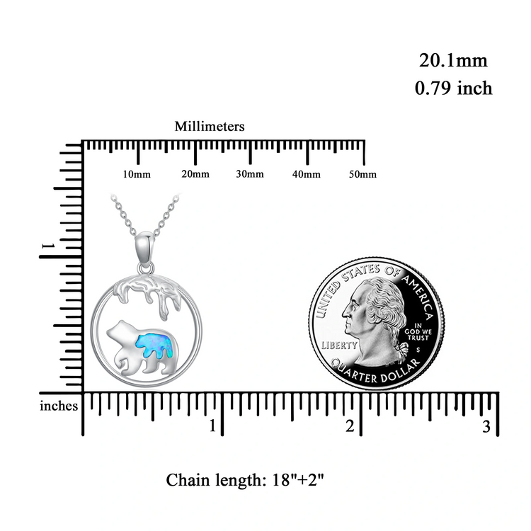 Mama Bear Necklace 925 Sterling Silver Mother Daughter Blue Opal Animal Necklace Pendant