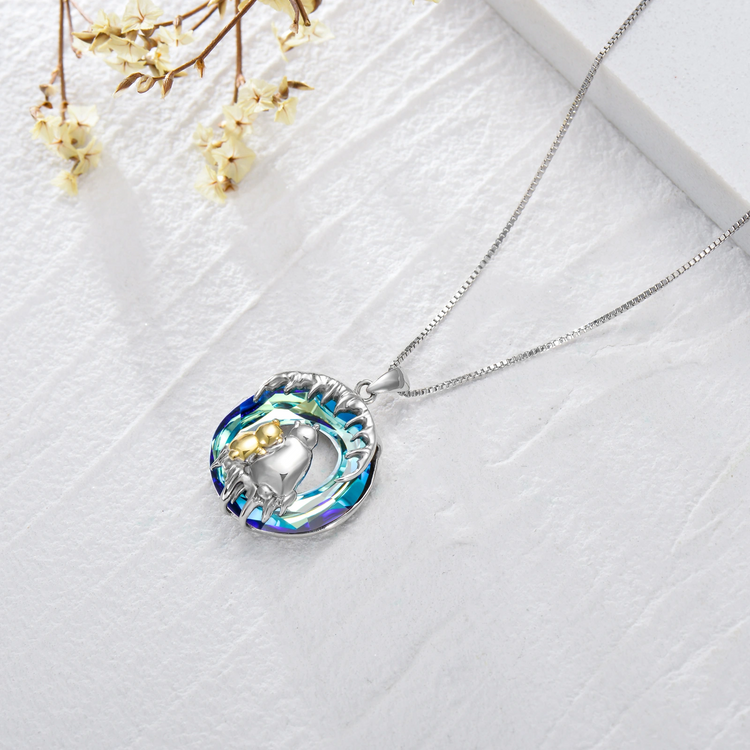 925 Sterling Silver Blue Crystal Polar Bear Necklace for Women Girls Gift