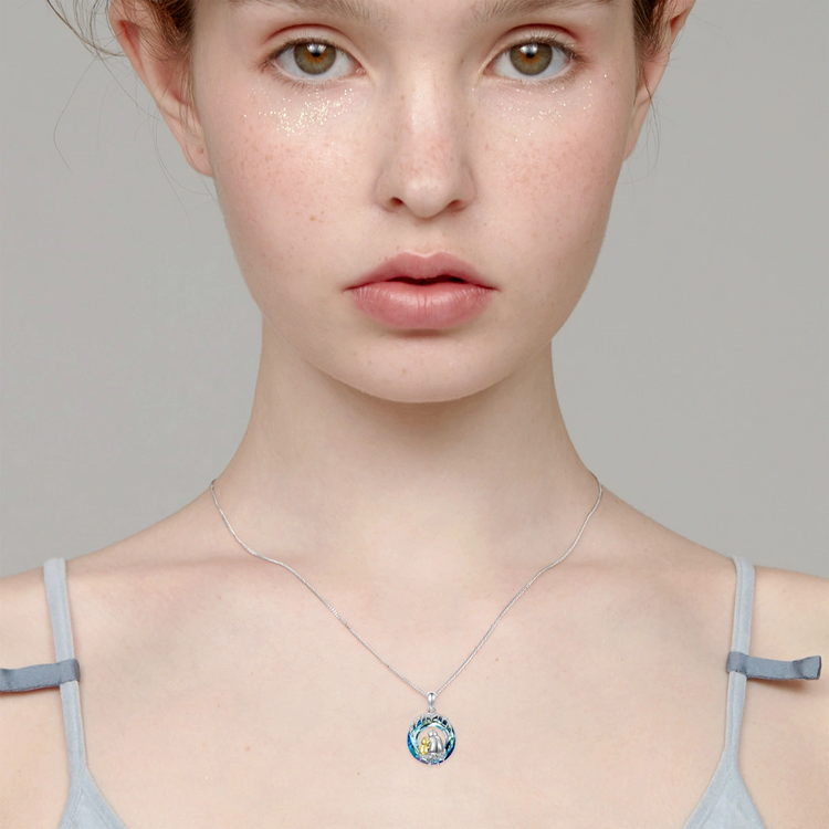 925 Sterling Silver Blue Crystal Polar Bear Necklace for Women Girls Gift