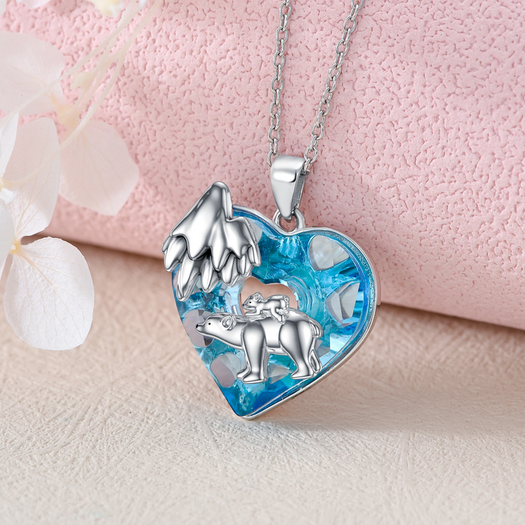 925 Sterling Silver Mom Necklace Heart Pendant Mama Bear Necklaces Gifts for Women
