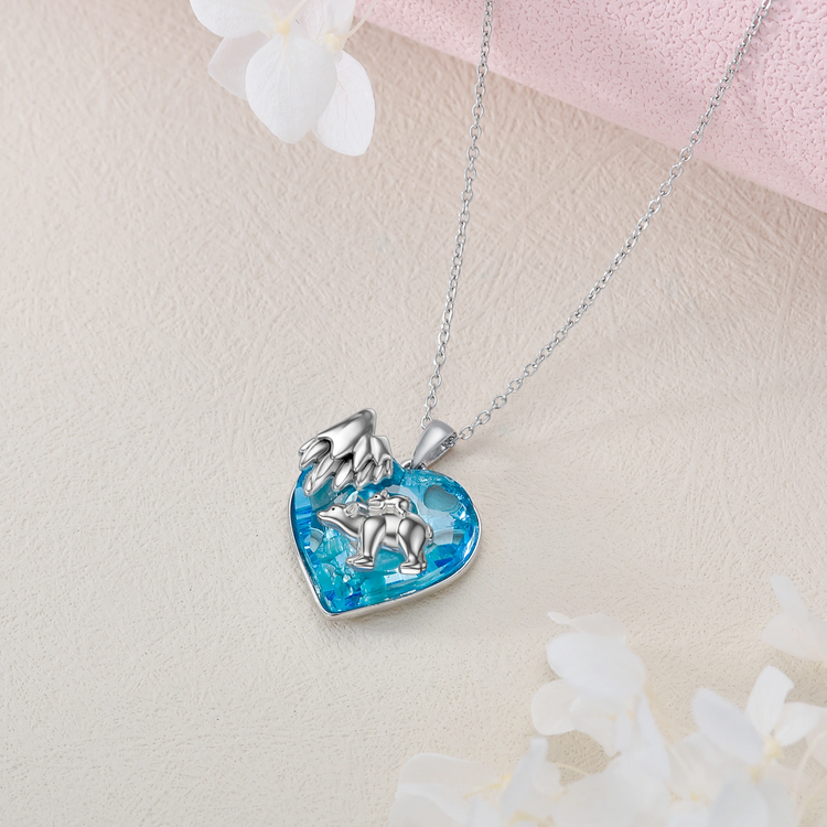 925 Sterling Silver Mom Necklace Heart Pendant Mama Bear Necklaces Gifts for Women