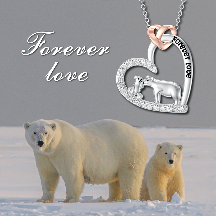 Mama Bear Necklace with 1 Cub 925 Sterling Silver Mother's Day Jewelry Gifts for Women