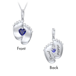 925 Sterling Silver Engravable Baby Feet Birthstone Pendant