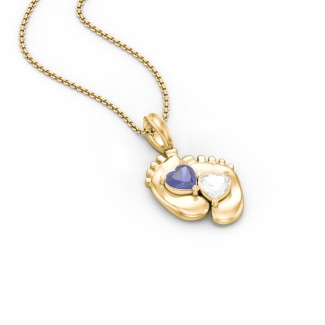 925 Sterling Silver Engravable Baby Feet Birthstone Pendant