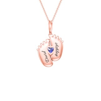 925 Sterling Silver Engravable Baby Feet Birthstone Pendant