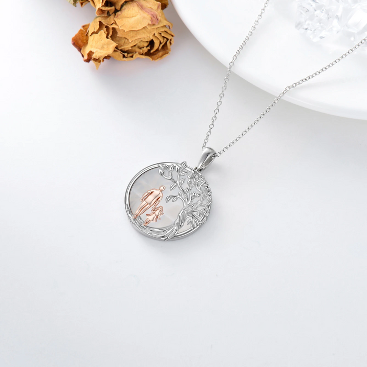 925 Sterling Silver Father and Daughter Necklace with Moonstone and Tree