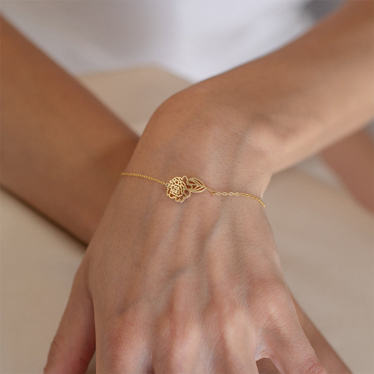 Personalized Birth Flower Bracelet by Minimalist • Custom Flower Jewelry • Dainty Charm Bracelet • Best Friend Birthday Gift