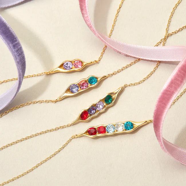 925 Sterling Silver Custom Birthstone Peas in a Pod Necklace