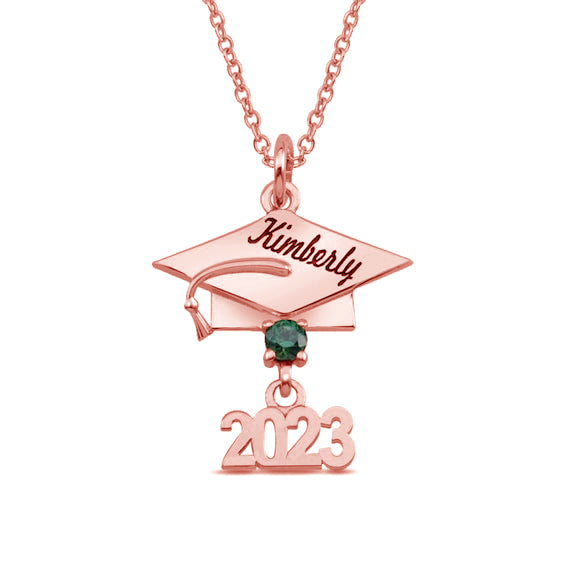 Collier pendentif en argent sterling 925 pierre précieuse gravable 2023 Graduation Cap