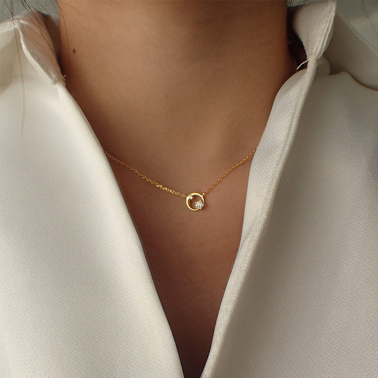 925 Sterling Silver Diamond Circle Necklace Minimalist Necklace Layering Necklace
