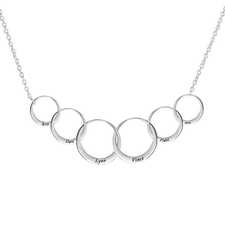 925 Sterling Silver 50th Birthday Gift For Mom / Grandmother Generations Personalized Chain Necklace Interlocking Ring Necklace