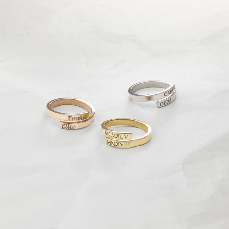925 Sterling Silver Personalized Spiral Twist Engraved Double Names Ring, Anniversary Gift
