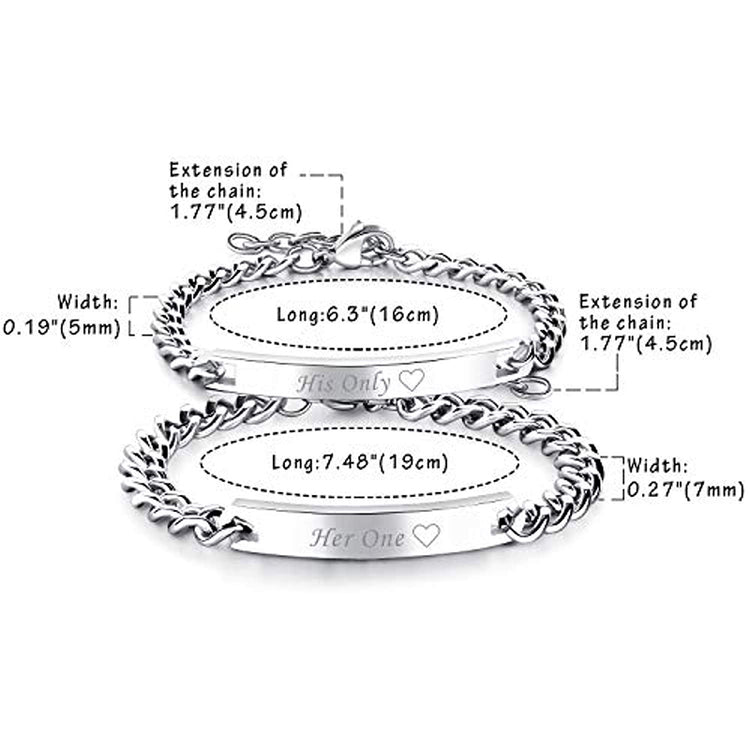 925 Sterling Silver Custom Engraved Couple Bracelets Set, Anniversary Gifts
