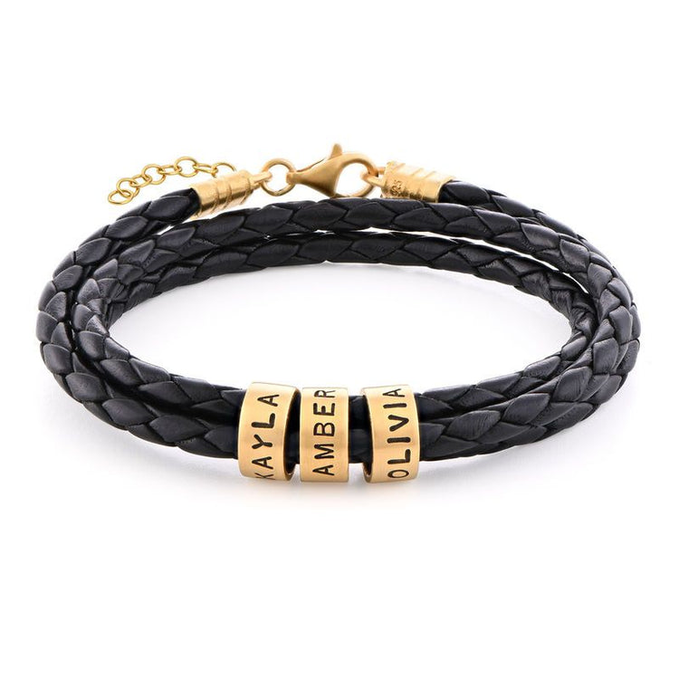 Men‘s Leather Bracelet with 925 Sterling Silver Custom Bead