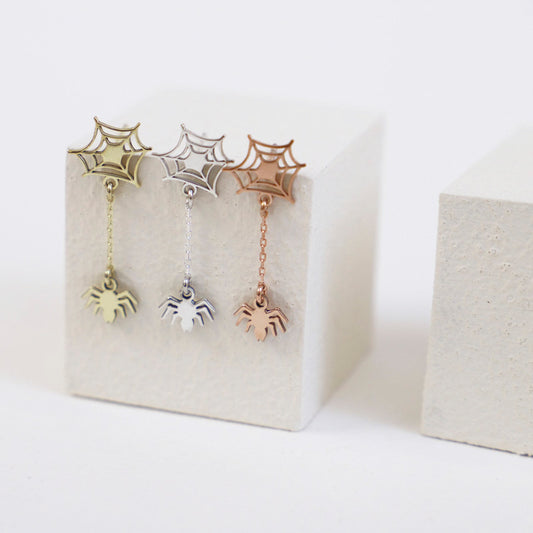 925 Sterling Silver Spider Web Halloween Vintage Style Unique Earrings