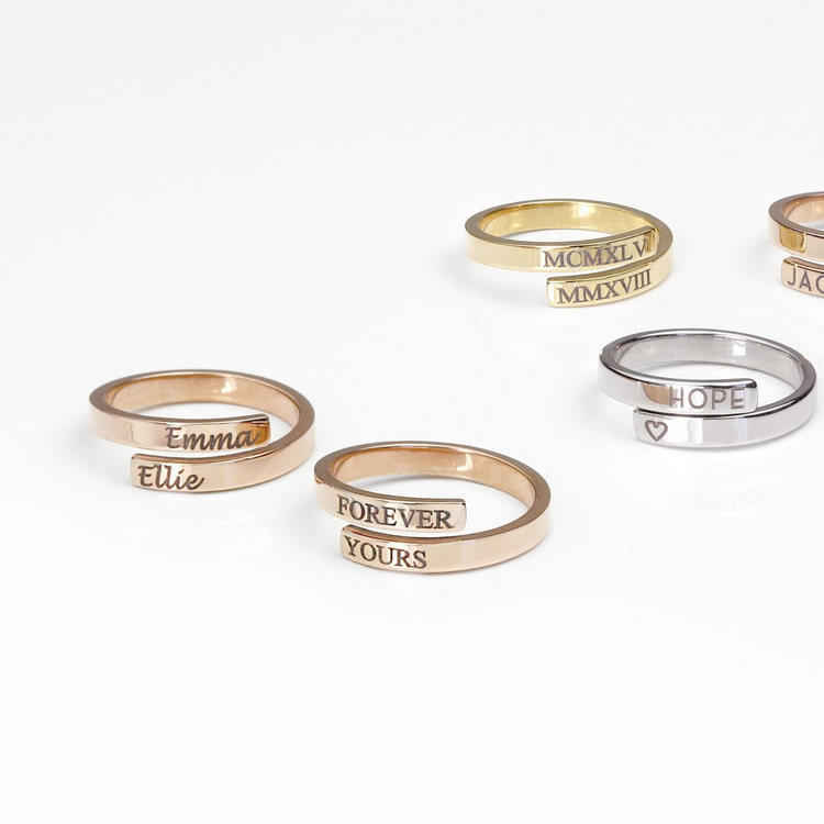 925 Sterling Silver Personalized Spiral Twist Engraved Double Names Ring, Anniversary Gift