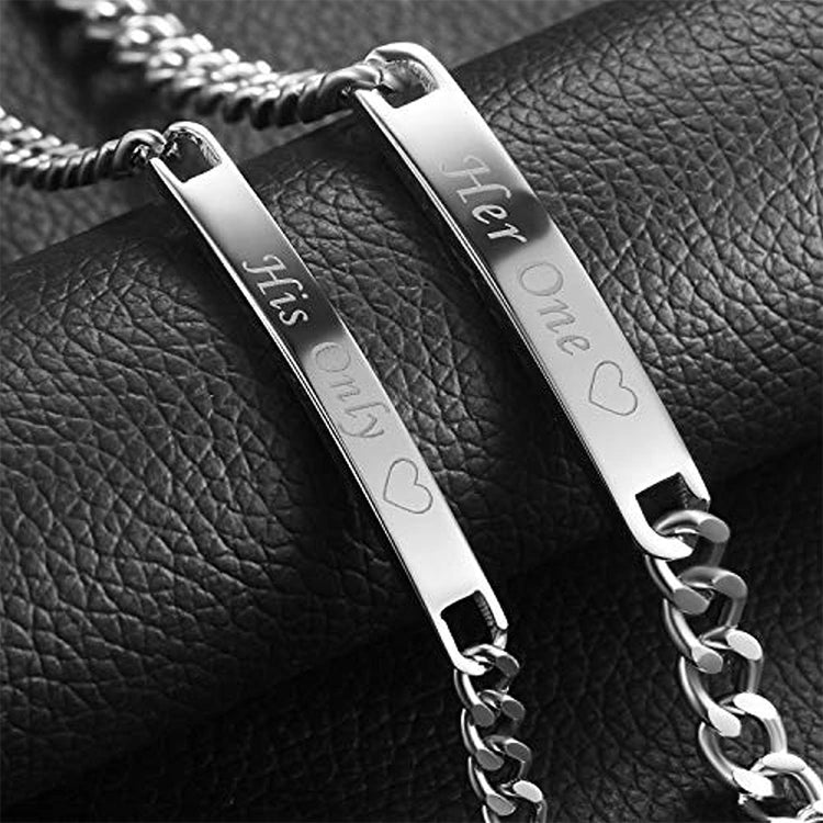 925 Sterling Silver Custom Engraved Couple Bracelets Set, Anniversary Gifts