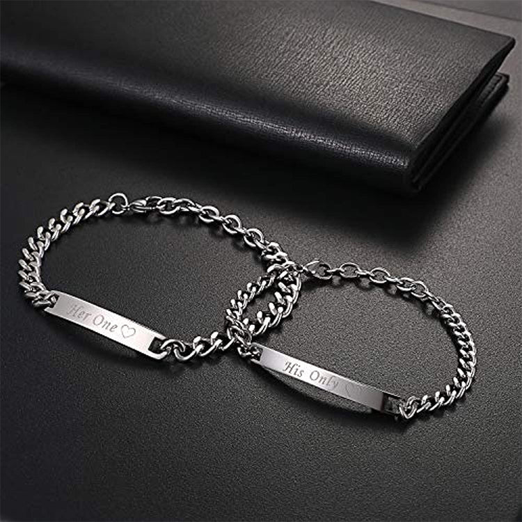925 Sterling Silver Custom Engraved Couple Bracelets Set, Anniversary Gifts