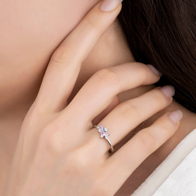 925 Sterling Silver Marquise Birthstone Ring, Pear Birthstone