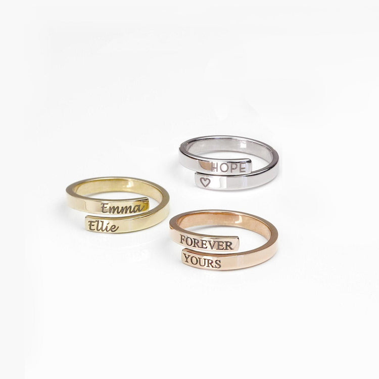 925 Sterling Silver Personalized Spiral Twist Engraved Double Names Ring, Anniversary Gift