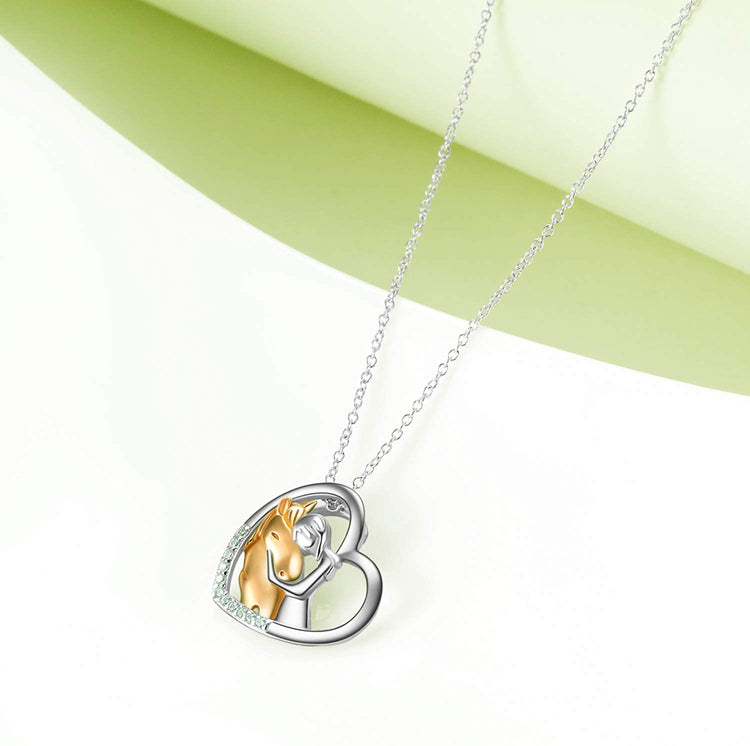 14k Yellow Gold Horse and Girl Pendant Necklace