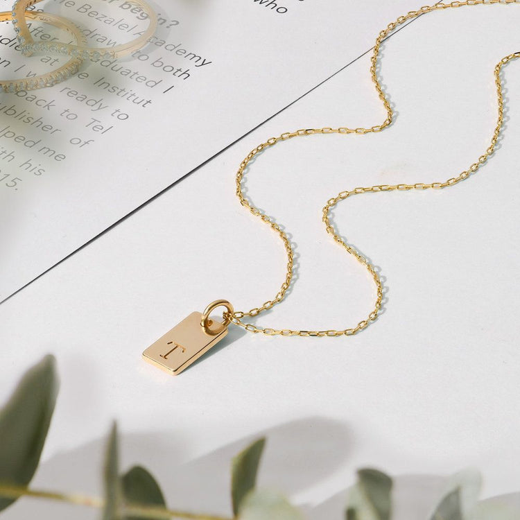 925 Sterling Silver Engraved 2 Vertical Bars Initial Necklace