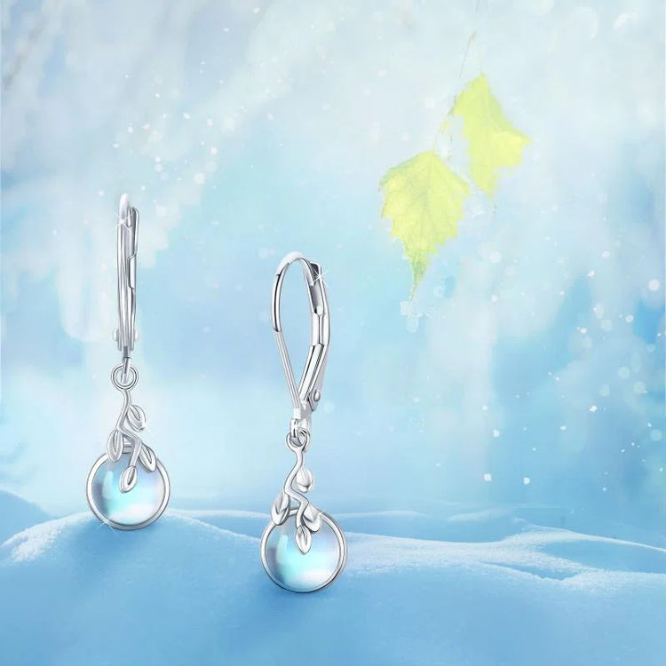 Moonstone Tree of Life Dangle Drop Leverback Earrings