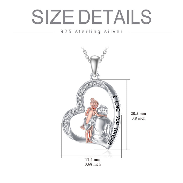 925 Sterling Silver Hugging Father Daughter Necklace