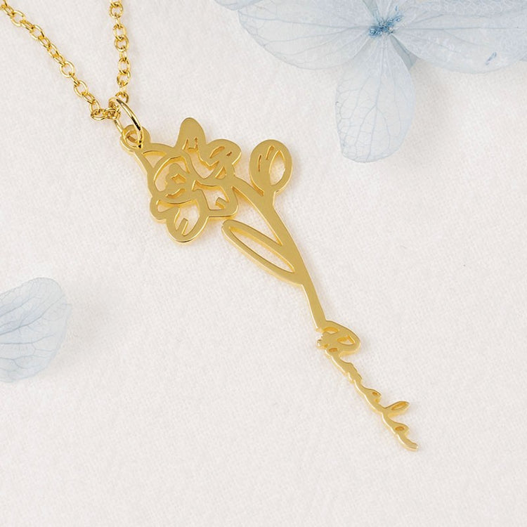 925 Sterling Silver Birth Flower Name Necklace