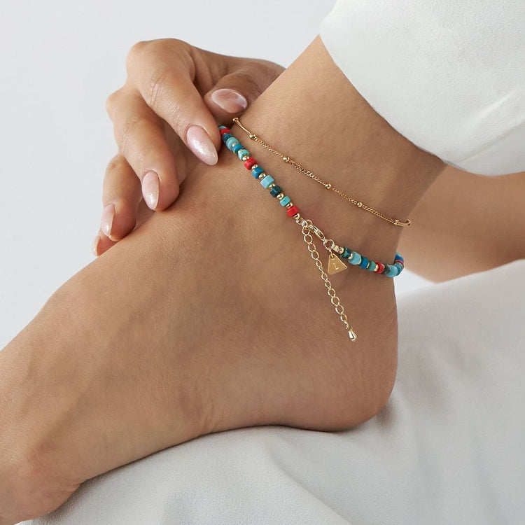 Resort/Tropical/Pacific Layered Beads Bracelet/Anklet with Initials