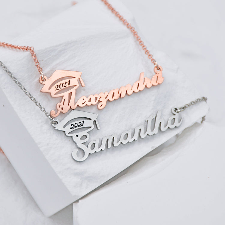 925 Sterling Silver Custom Bachelor Cap Personalized Name Graduation Necklace