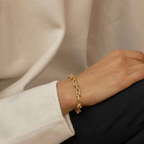 Gold Plated On Brass U Shape Closure Chain Bracelet