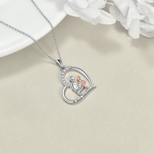 925 Sterling Silver Father Daughter Heart Necklace