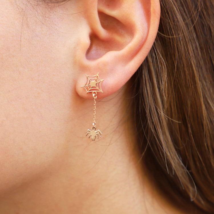 925 Sterling Silver Spider Web Halloween Vintage Style Unique Earrings