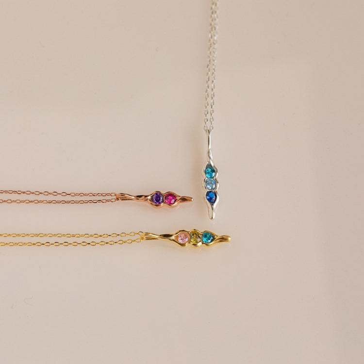 925 Sterling Silver Custom Birthstone Peas in a Pod Necklace