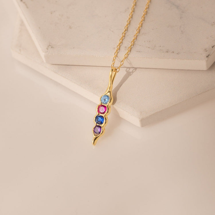 925 Sterling Silver Custom Birthstone Peas in a Pod Necklace