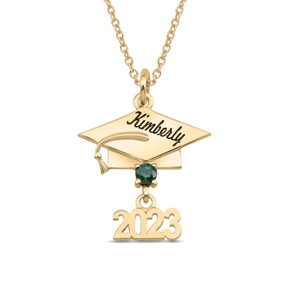 Collier pendentif en argent sterling 925 pierre précieuse gravable 2023 Graduation Cap