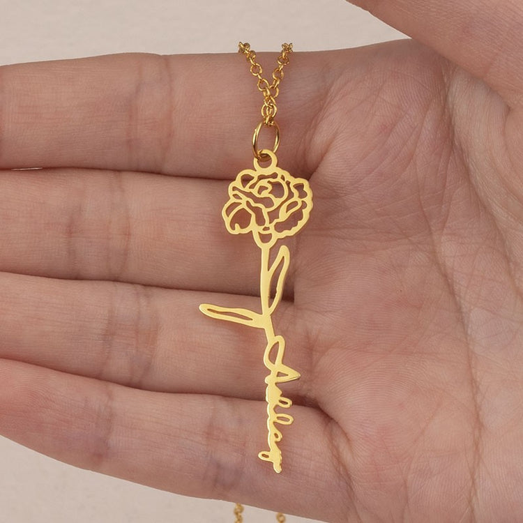 925 Sterling Silver Birth Flower Name Necklace