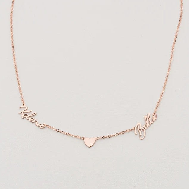925 Sterling Silver Double Names With Heart Necklace