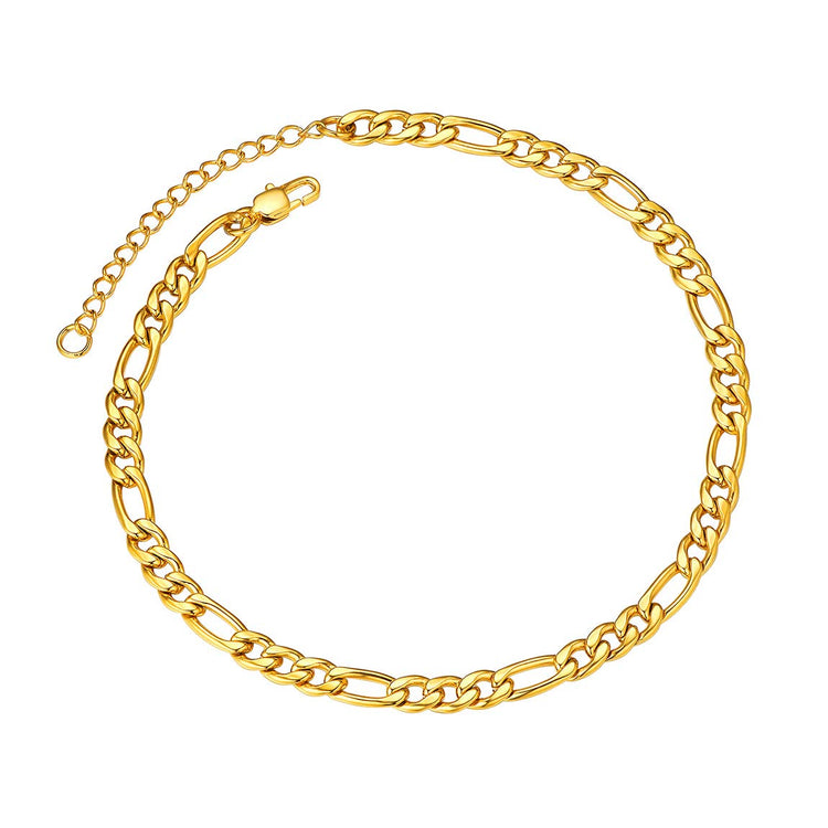 925 Sterling Silver Adjustable Figaro Chain Anklet - onlyone