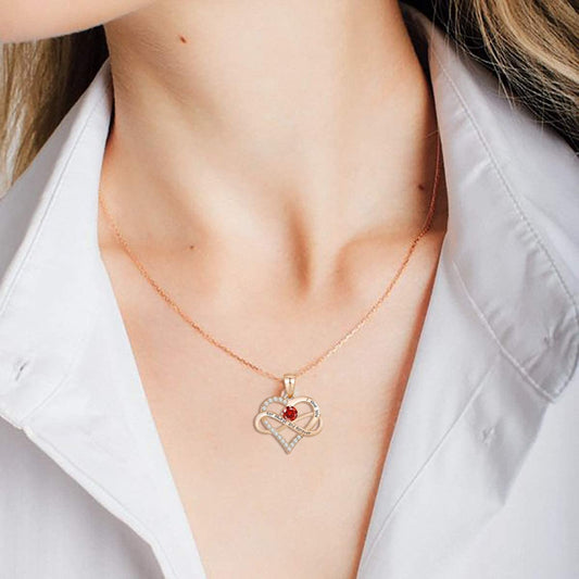 925 Sterling Silver Infinity Heart Pendant Necklace With Birthstone