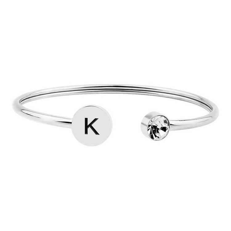Bracelet manchette chevalière gravée en argent sterling 925 avec pierre de naissance personnalisée