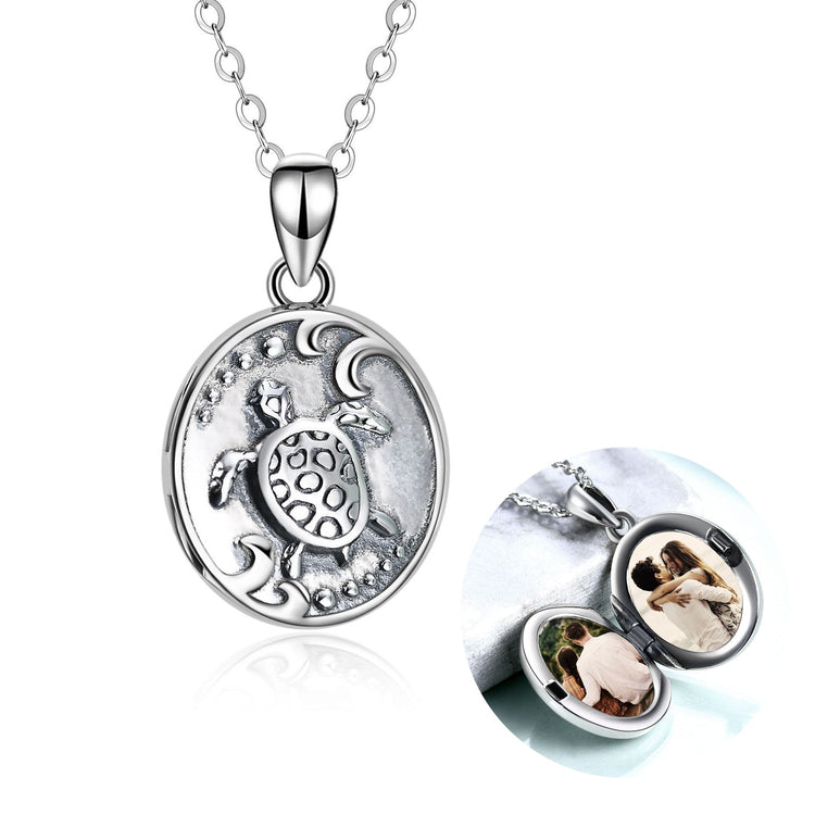 925 Sterling Silver Turtles Customizable Photo Necklaces