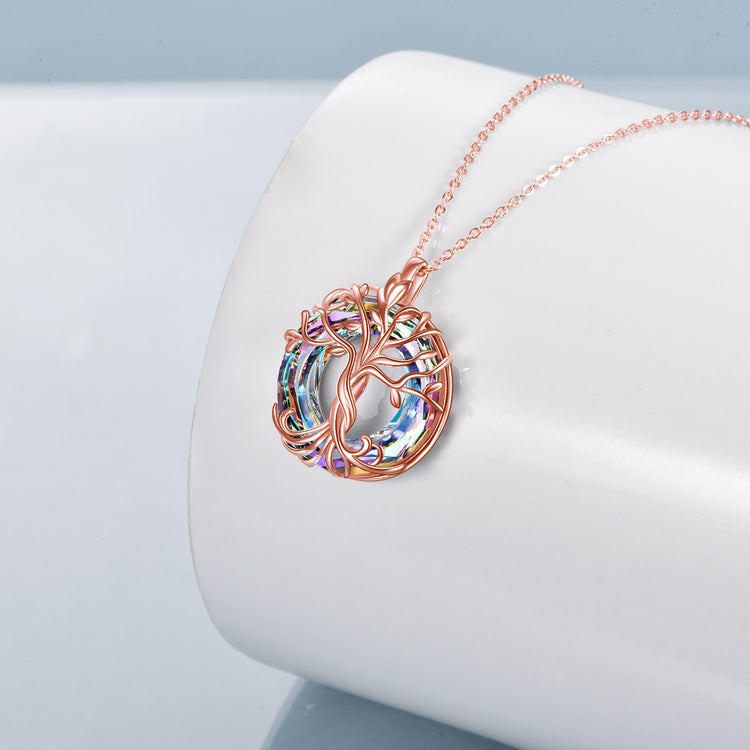 925 Sterling Silver Tree of Life Necklaces Family Tree Necklace with Crystal Jewelry