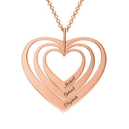 925 Sterling Silver Three Heart Engraved Name Necklace Gift Nameplate Necklace - onlyone