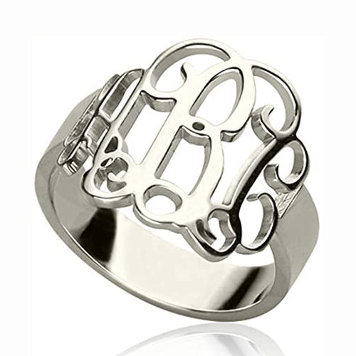 925 Sterling Silver Personalized Cut Out Monogram Ring - onlyone